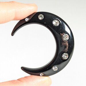 Vintage black moon brooch, waxing crescent moon wiccan pagan witch jewelry